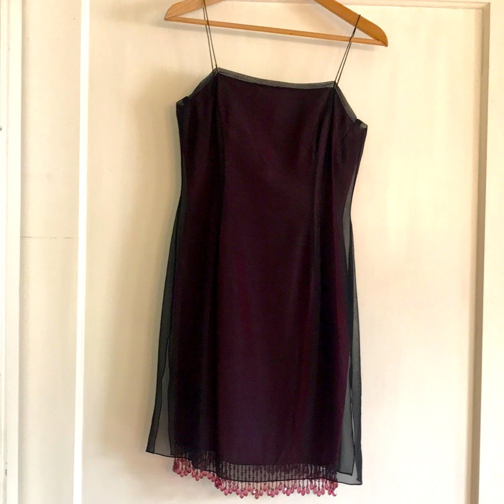Tahari Black and Magenta silk, iridescent dress